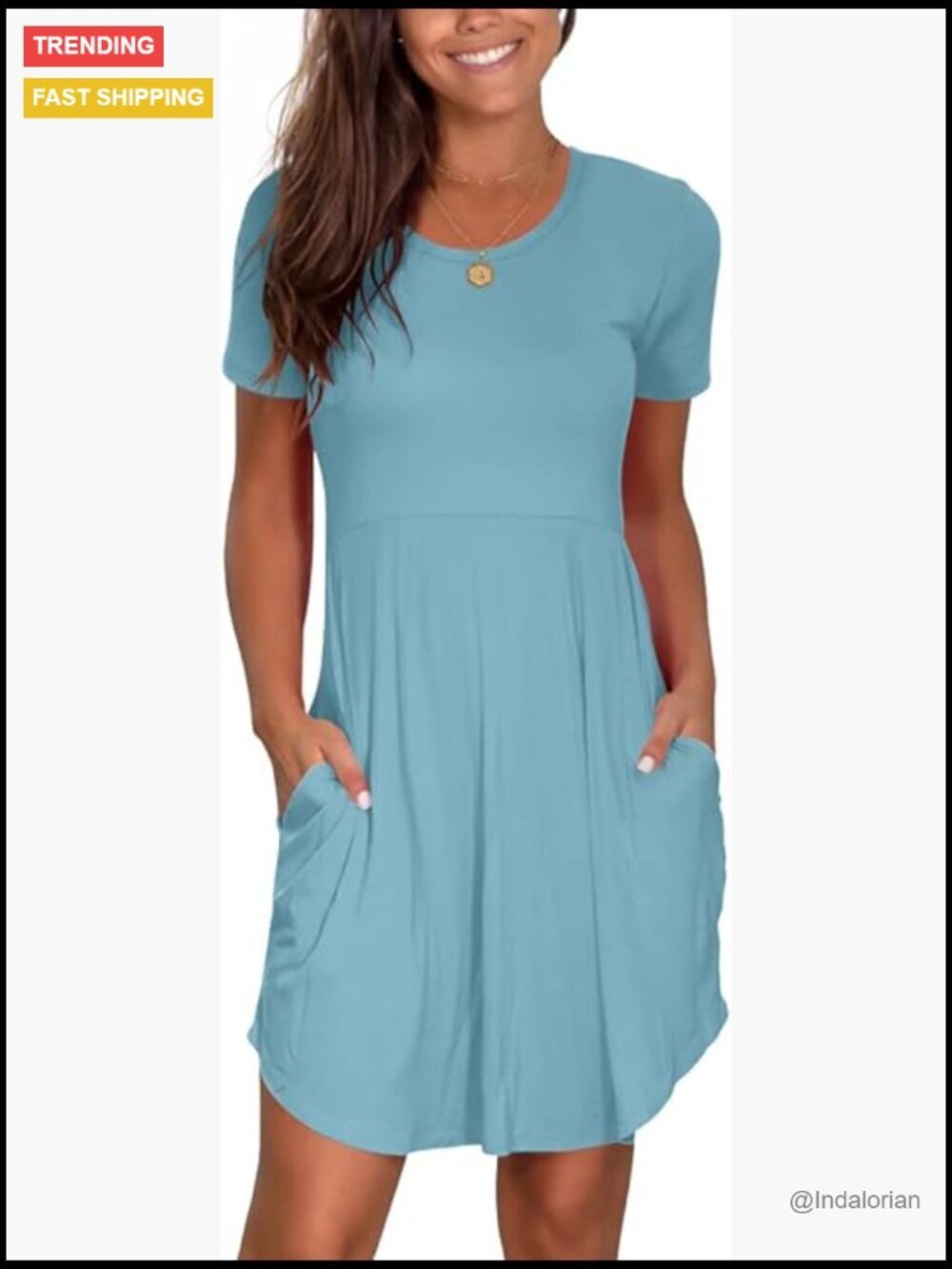Casual Swing Sundress with Pockets Short Sleeve Loose Fit Summer Dress